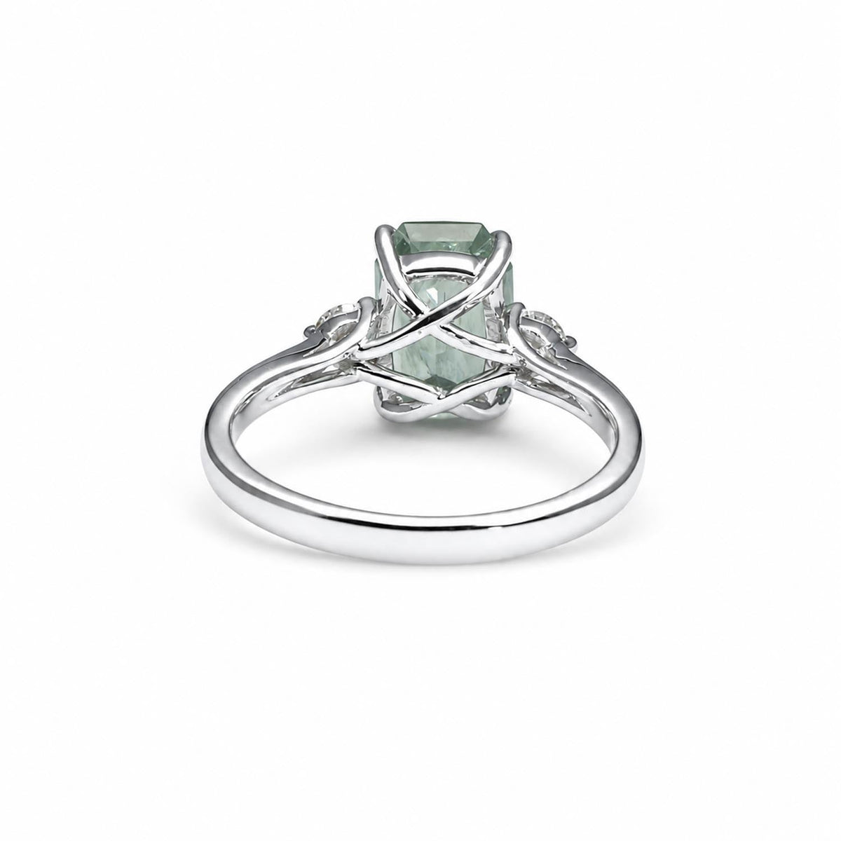 Radiant Cut Unheated Green Sapphire Ring in White Gold