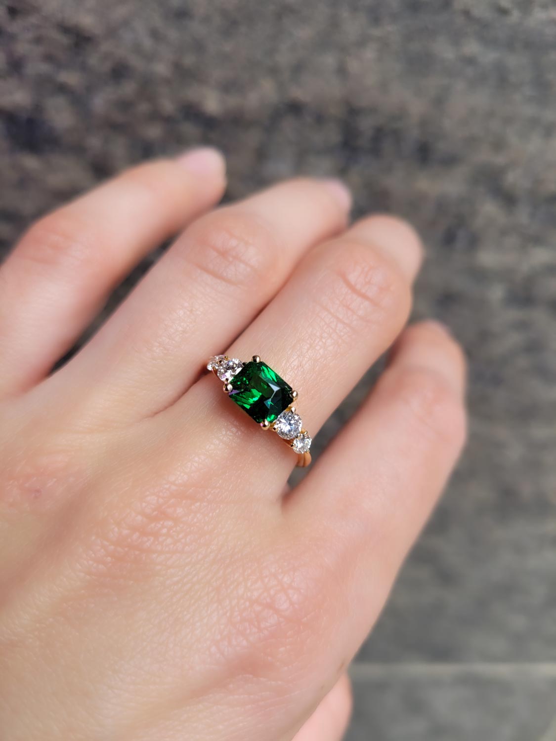 Natural Tsavorite Garnet Ring with GIA-Certified Diamonds