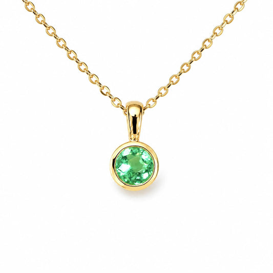 Bezel Set Round Emerald Pendant in 18K Yellow Gold