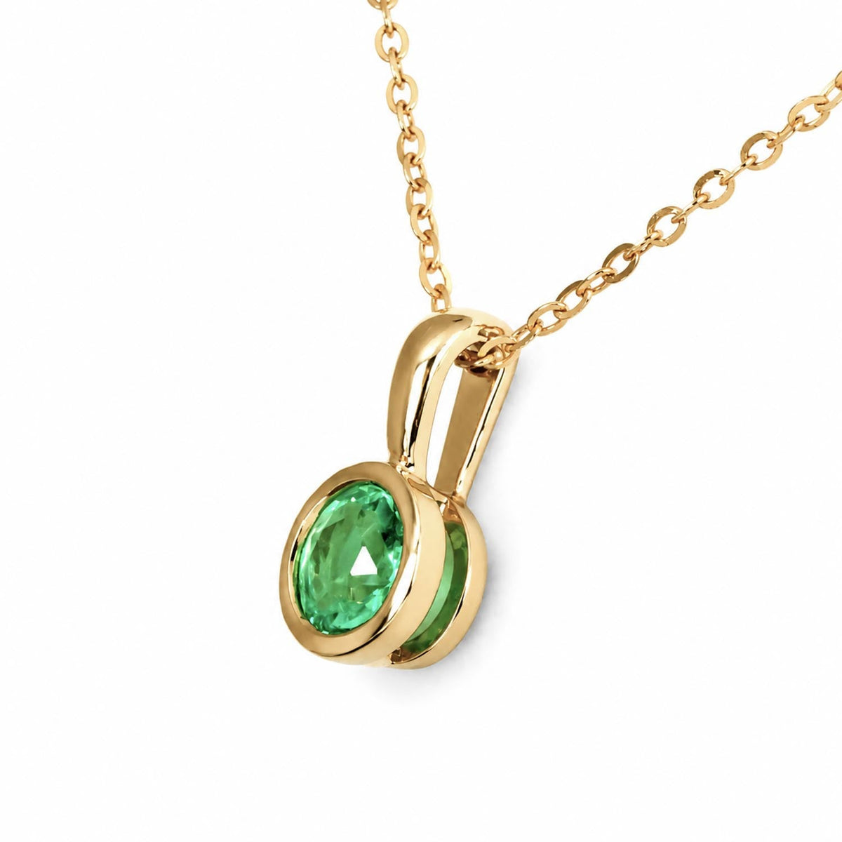 Bezel Set Round Emerald Pendant in 18K Yellow Gold
