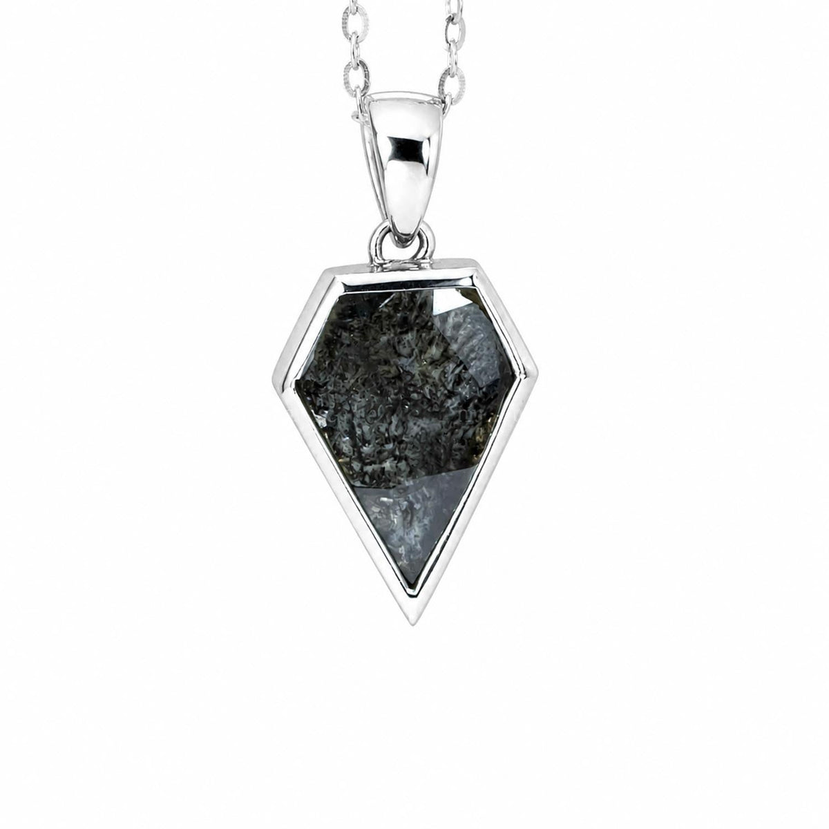 Salt and Pepper Diamond Pendant in 18K White Gold – Shield Cut