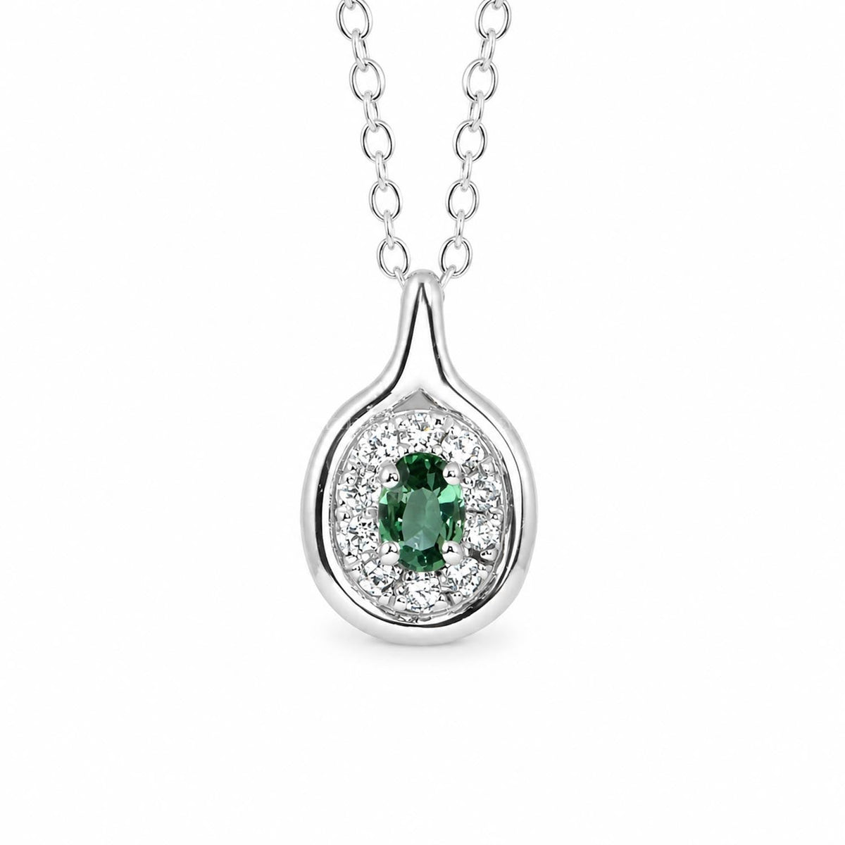 Platinum Alexandrite and Diamond Pendant with Oval Cut Centre