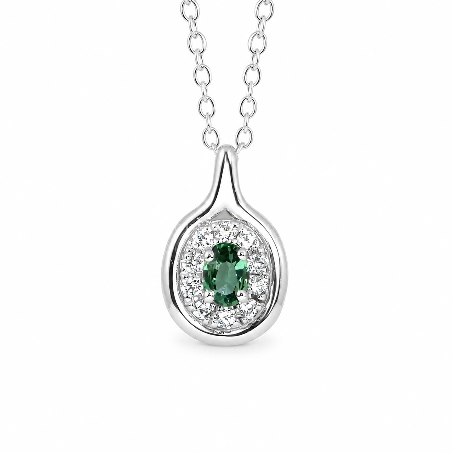 Platinum Alexandrite and Diamond Pendant with Oval Cut Centre