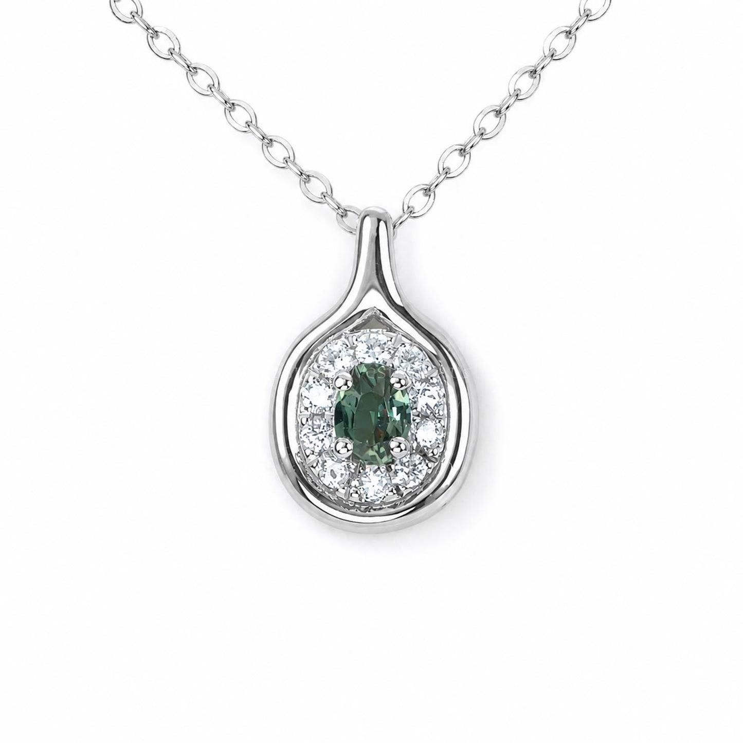 Platinum Alexandrite and Diamond Pendant with Oval Cut Centre
