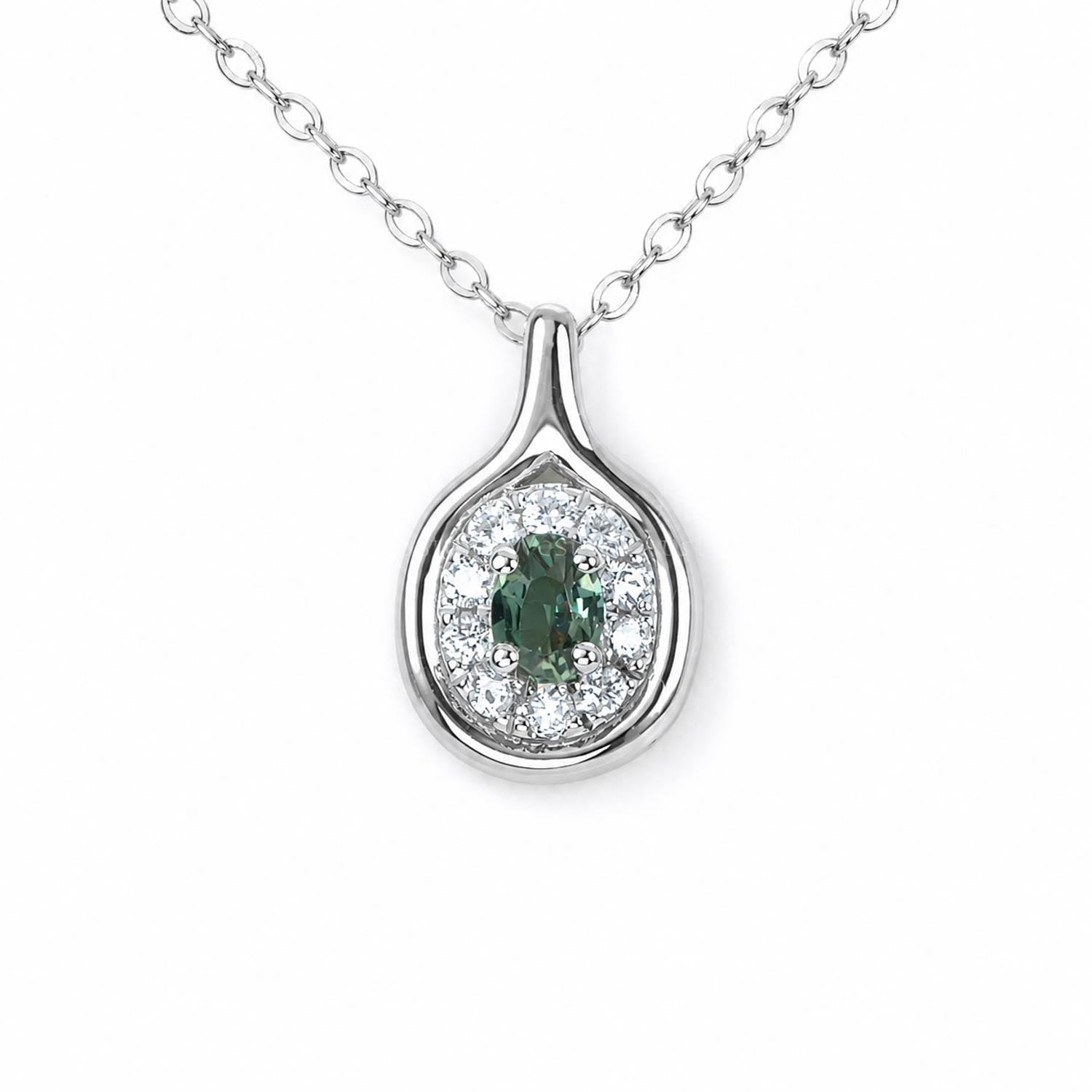 Platinum Alexandrite and Diamond Pendant with Oval Cut Centre