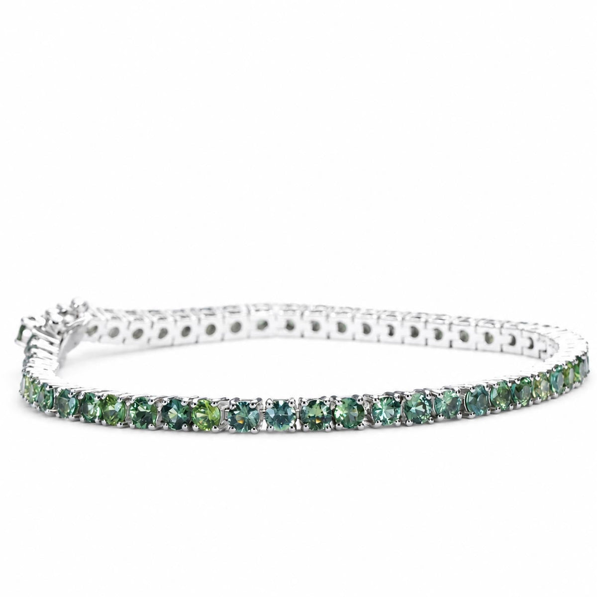Australian Teal Sapphire Tennis Bracelet in Platinum 950