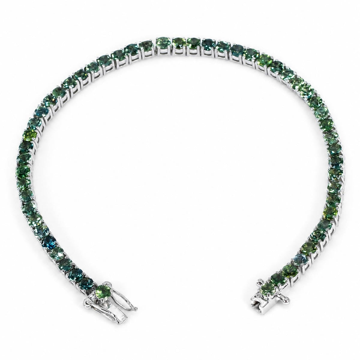 Australian Teal Sapphire Tennis Bracelet in Platinum 950