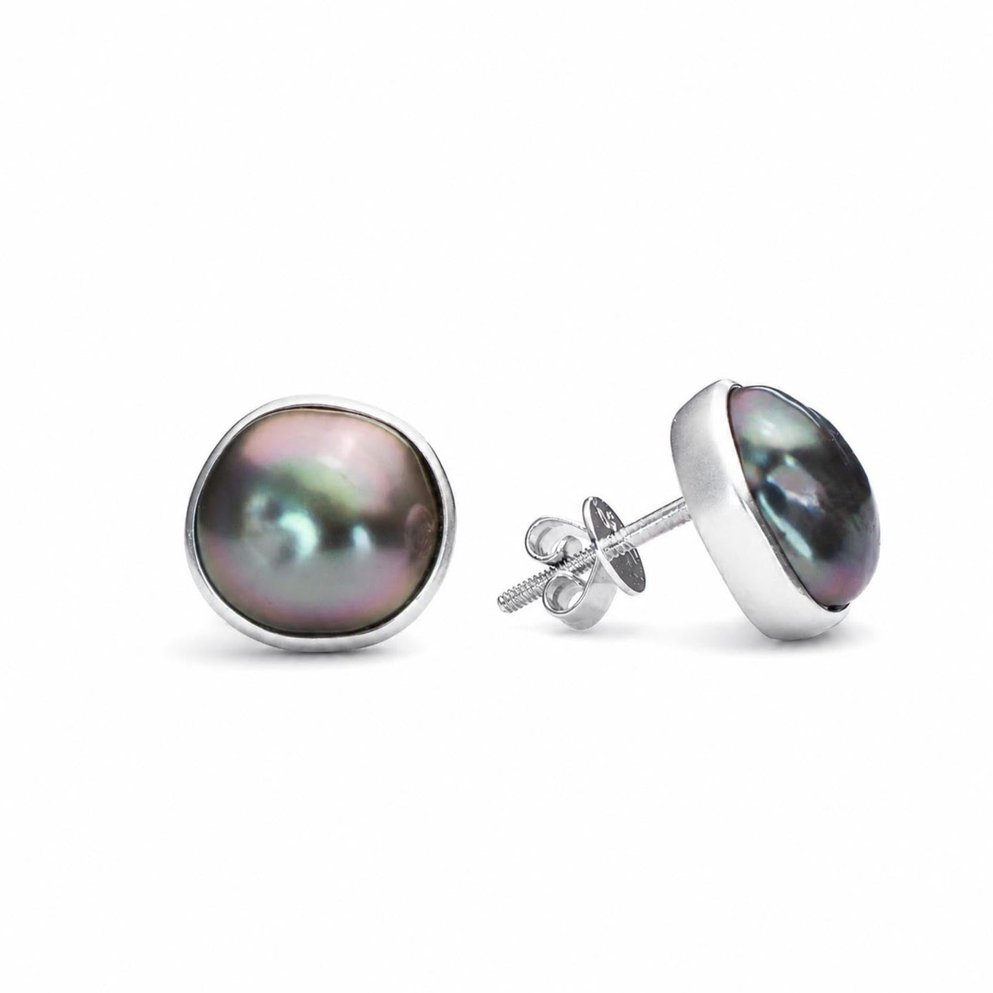 Tahitian Pearl Stud Earrings in 18K White Gold