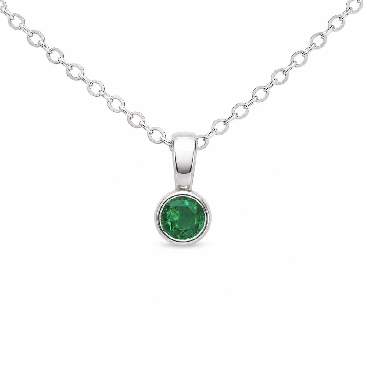 Round Emerald Solitaire Pendant in Platinum with Vivid Green 0.18ct Stone