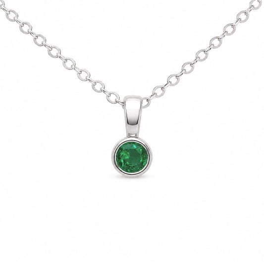 Round Emerald Solitaire Pendant in Platinum with Vivid Green 0.18ct Stone