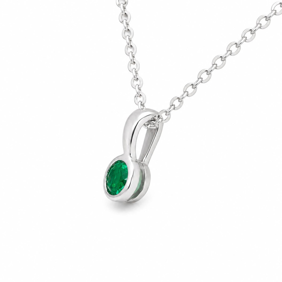 Round Emerald Solitaire Pendant in Platinum with Vivid Green 0.18ct Stone