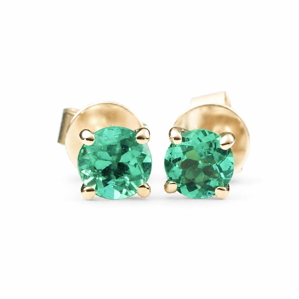 Colombian emerald stud earrings with 0.56ct natural emeralds in 18K yellow gold