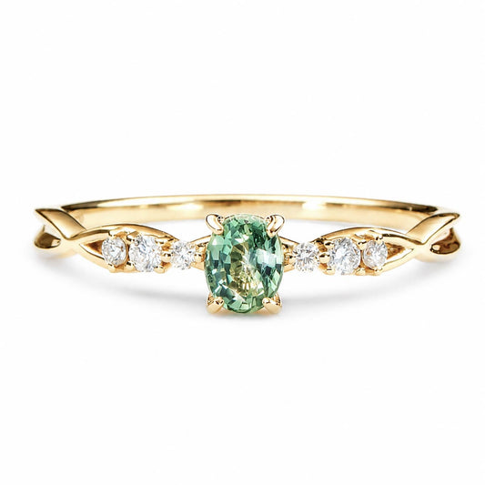 Natural alexandrite and diamond ring with a 0.33ct oval alexandrite in 18K yellow gold