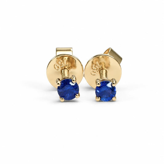 Natural blue sapphire petite stud earrings in 18K yellow gold with screw backs