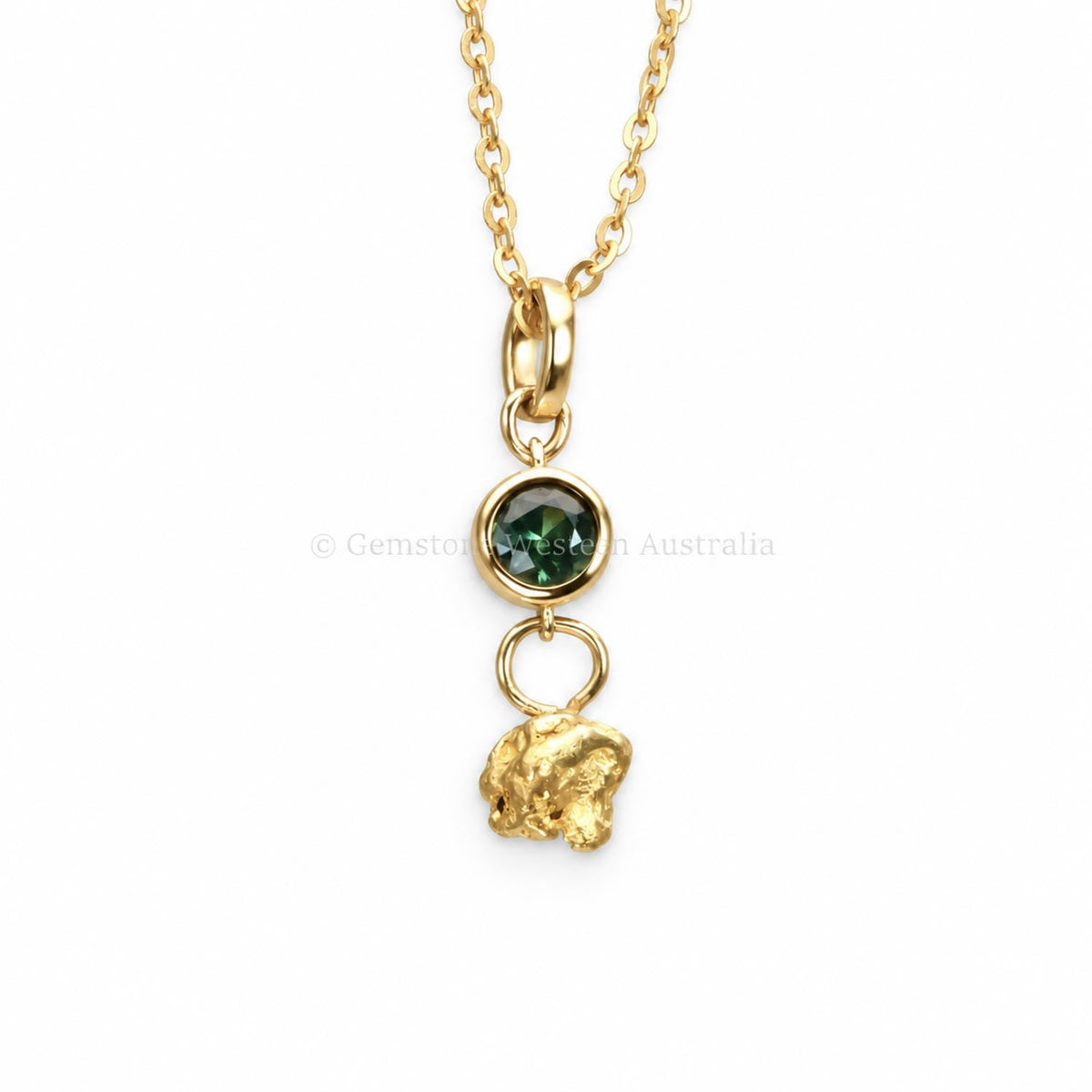 Australian sapphire and recycled Western Australian gold nugget pendant in 18K yellow gold