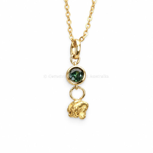 Australian sapphire and recycled Western Australian gold nugget pendant in 18K yellow gold