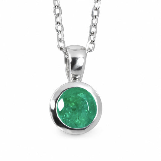 Round natural Colombian emerald pendant in PT950 platinum