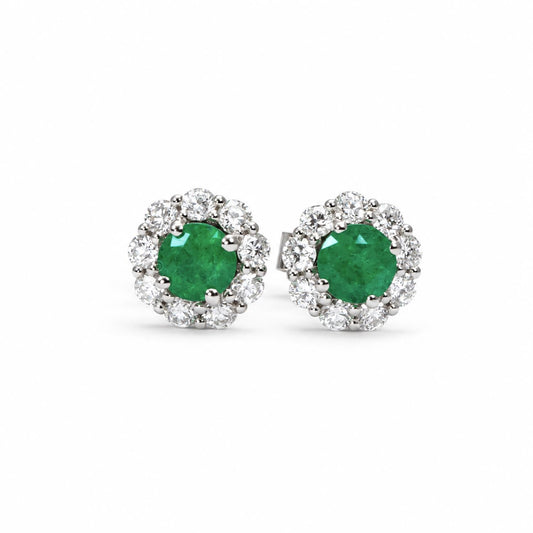 Colombian emerald and diamond stud earrings in platinum 950