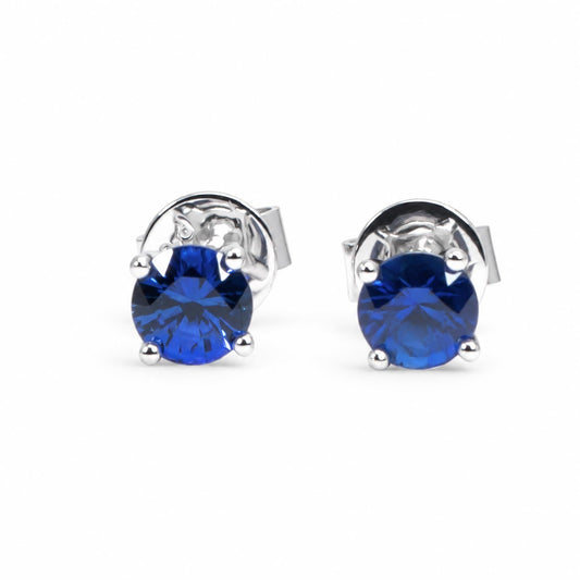 Natural blue sapphire stud earrings in platinum 950 with 0.73ct round sapphires