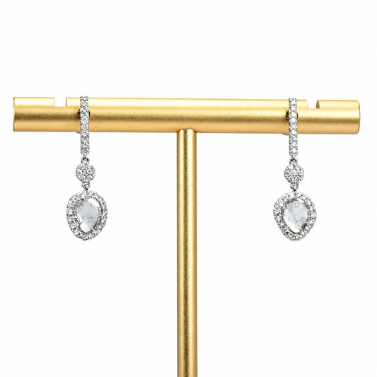 Dangling earrings with freeform salt and pepper diamonds in 18K white gold