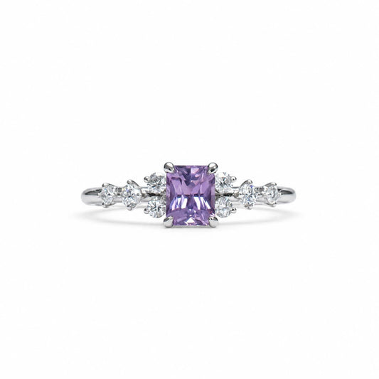 Natural pink sapphire and diamond ring in platinum