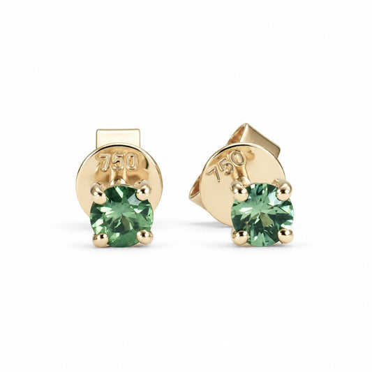 Australian teal sapphire stud earrings 0.37ct in 18K yellow gold