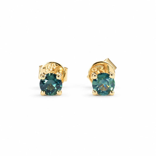 Australian teal sapphire stud earrings 0.53ct in 18K yellow gold