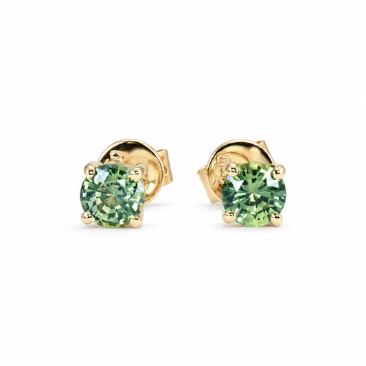 Unheated Australian teal sapphire stud earrings 0.82ct in 18K yellow gold