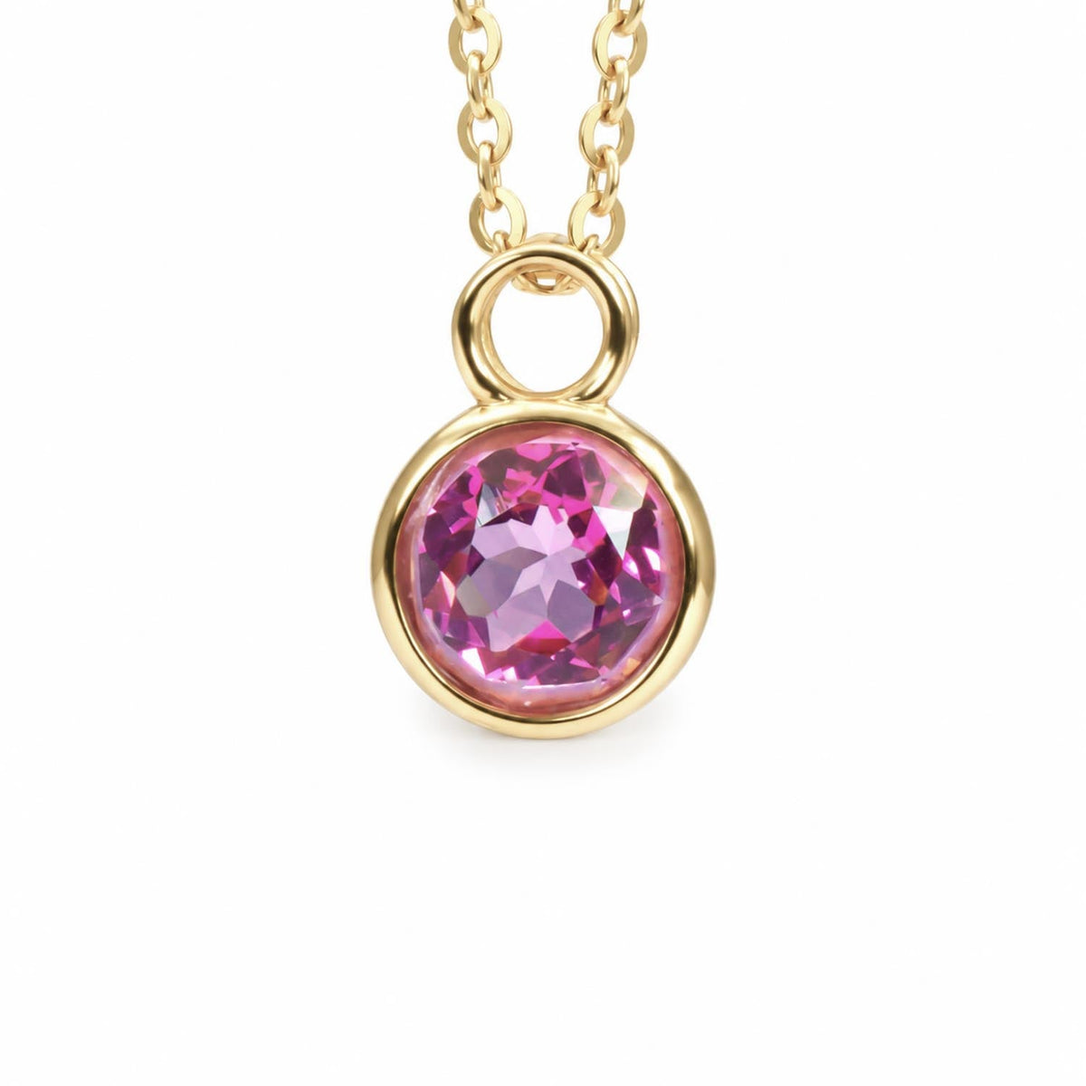 Round pink topaz pendant in 14K yellow gold