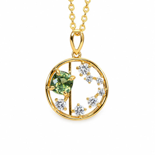 Natural alexandrite and diamond circle pendant in 18K yellow gold