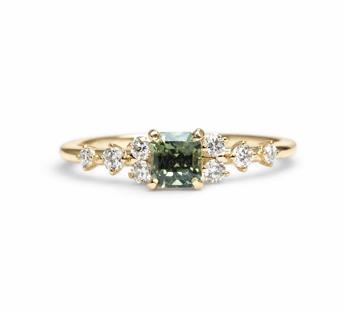 Natural octagon cut alexandrite ring 0.53ct with diamond accents in 18K yellow gold