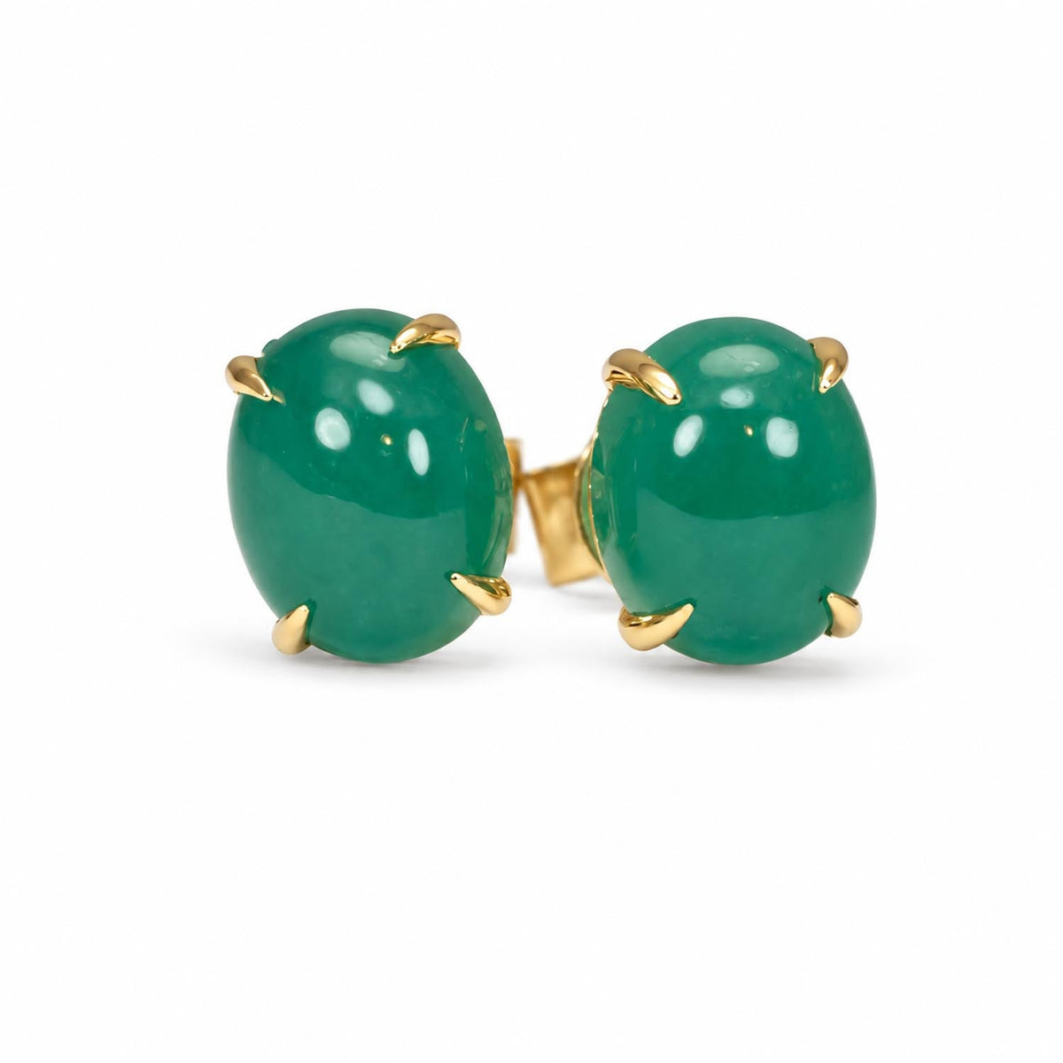 Colombian emerald cabochon stud earrings in 18K yellow gold