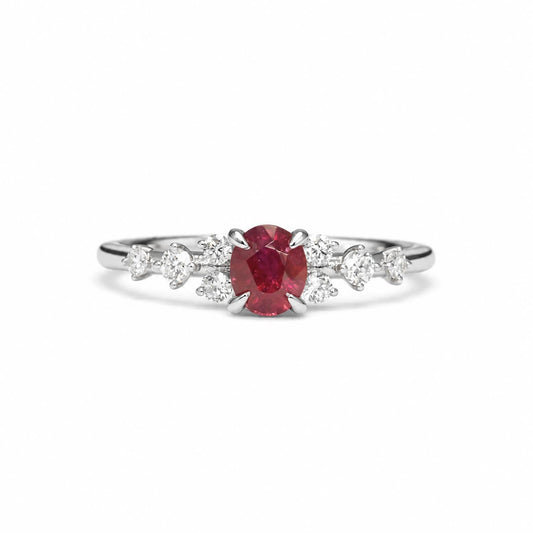 Natural ruby and diamond ring in platinum 950 with a 0.55ct oval ruby