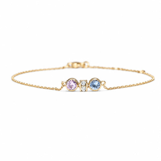 Pink and blue sapphire diamond bracelet in 18K yellow gold with unheated gemstones