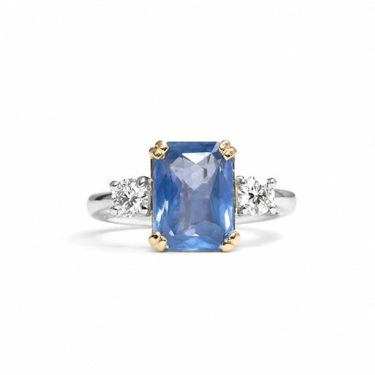 Unheated blue sapphire and diamond ring in platinum and 18K gold with a 4.60ct centre stone