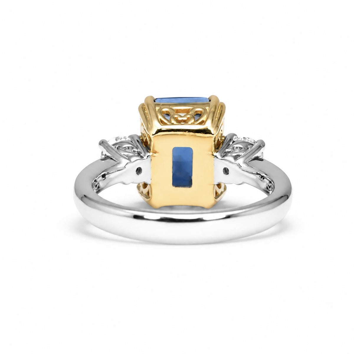 Side profile of the unheated blue sapphire and diamond ring