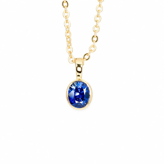 Royal blue sapphire pendant 1.08ct oval cut in 18K yellow gold
