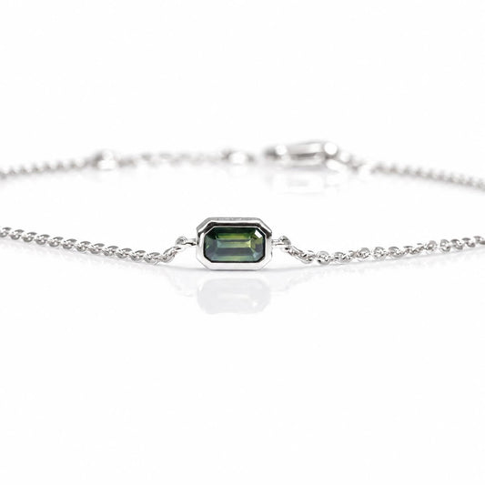 Australian teal sapphire bracelet in platinum with octagon cut sapphires