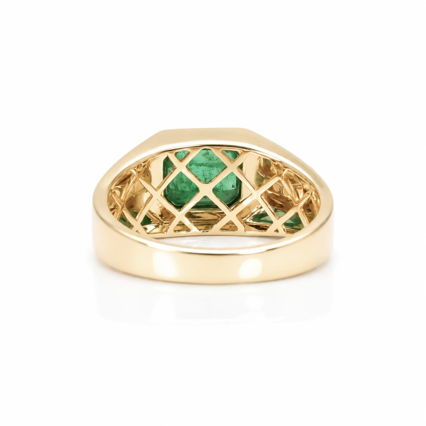 Natural Colombian Emerald & Diamond Men's Ring in 14K Yellow Gold