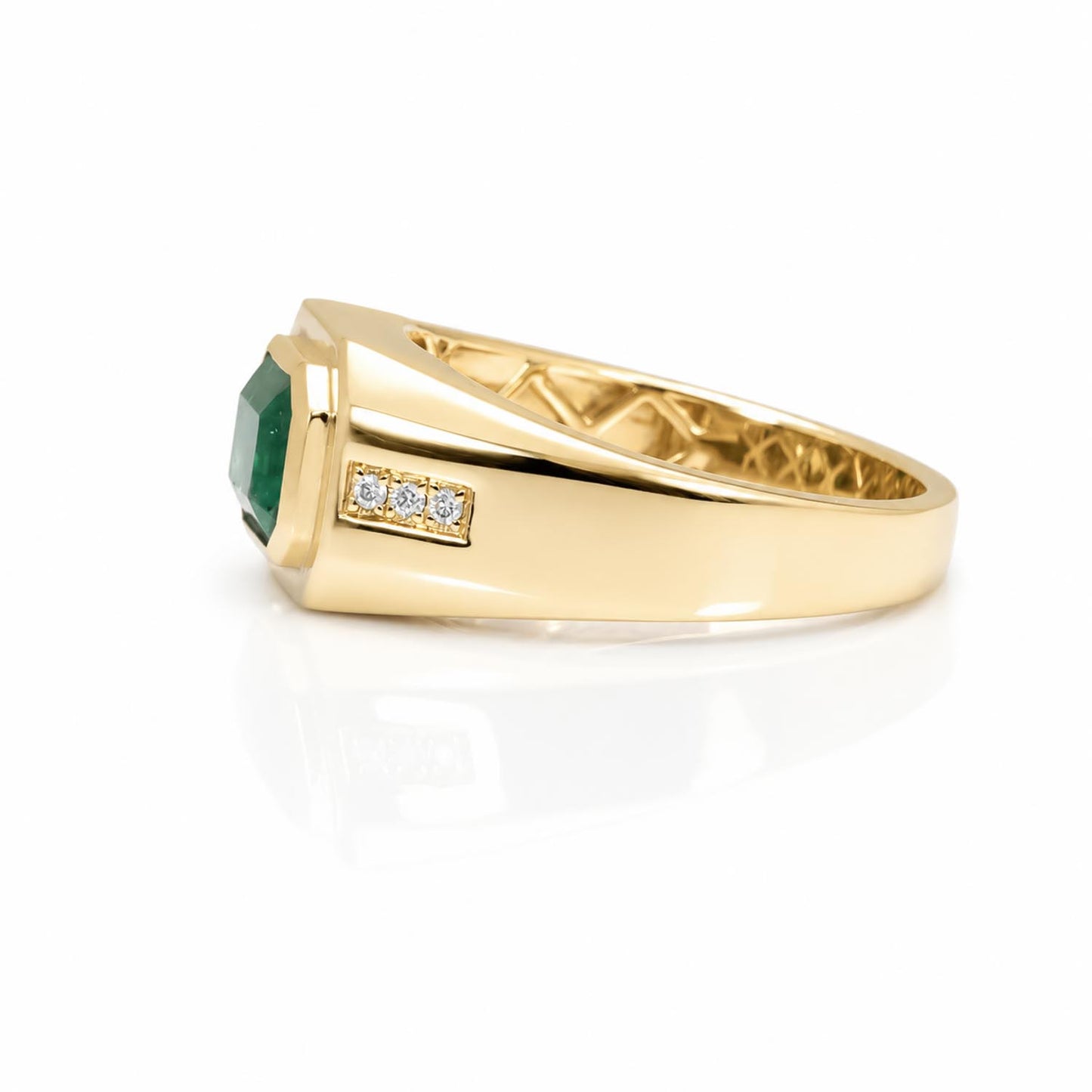 Natural Colombian Emerald & Diamond Men's Ring in 14K Yellow Gold