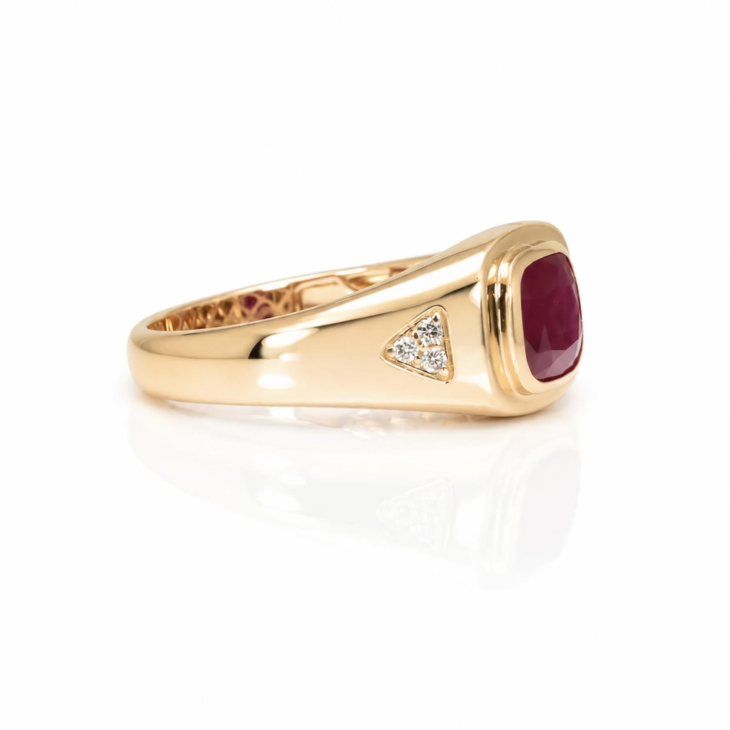 Natural Unheated Ruby & Diamond Men's Ring in 14K Yellow Gold