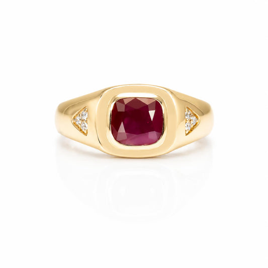 Natural Unheated Ruby & Diamond Men's Ring in 14K Yellow Gold