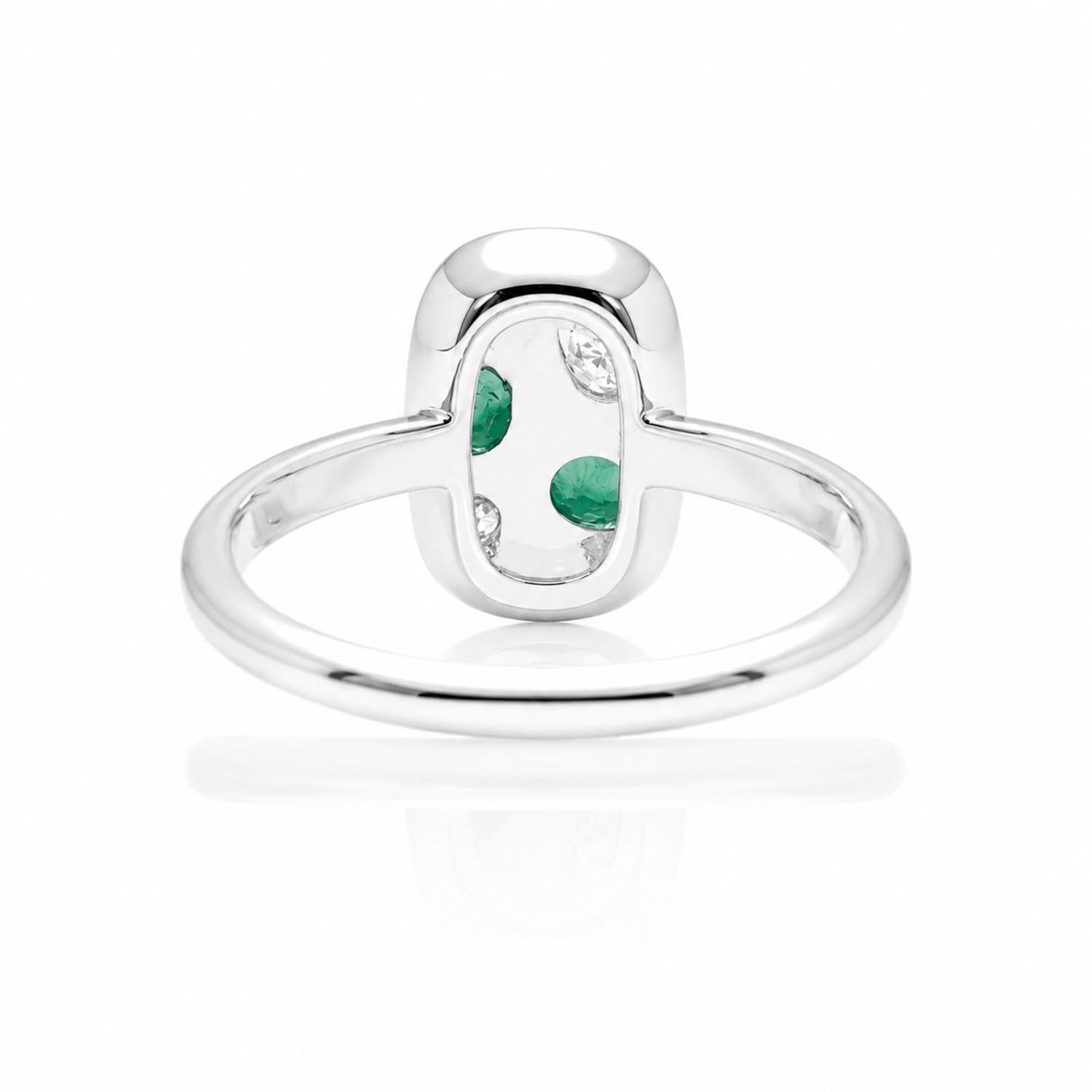 view of the back of a Natural Colombian Emerald & Diamond Composition Ring in Platinum in white background