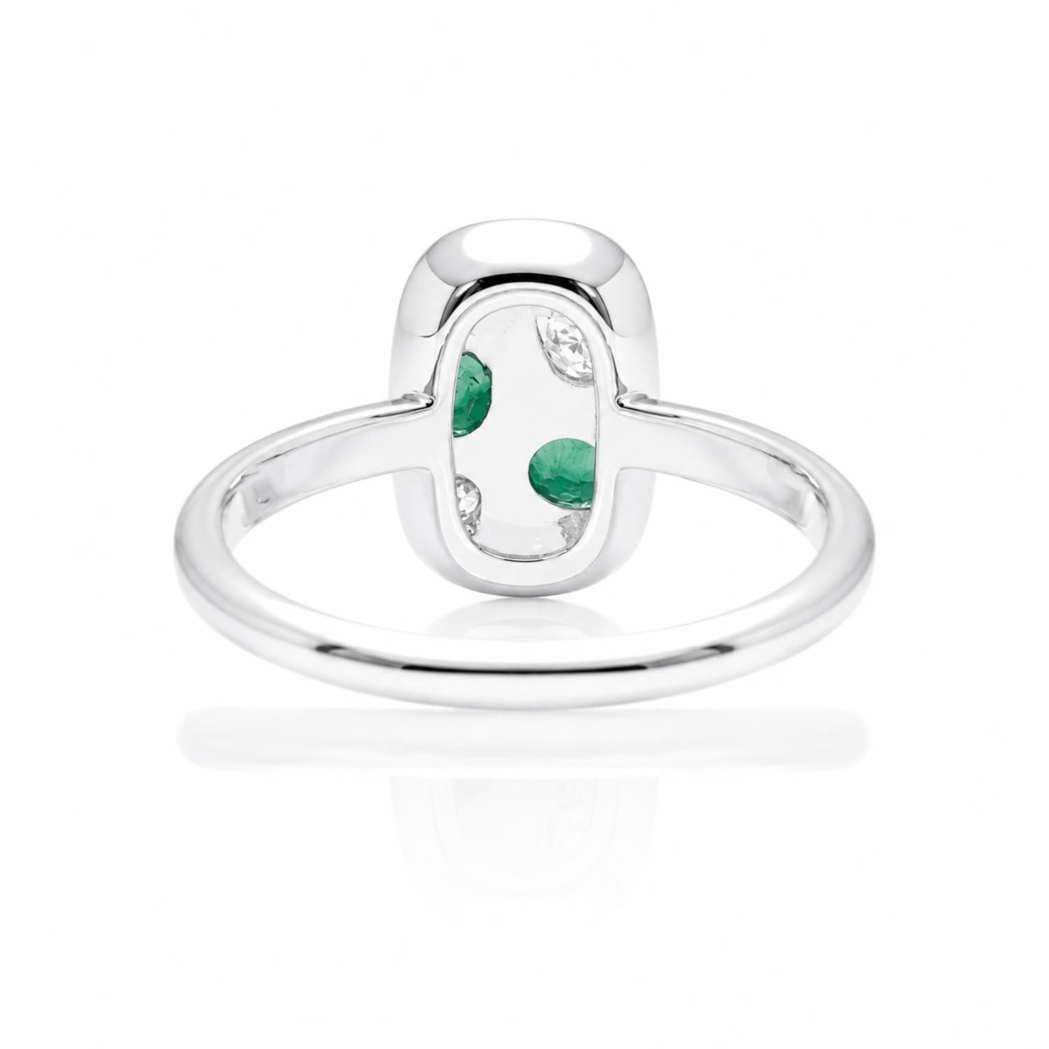view of the back of a Natural Colombian Emerald & Diamond Composition Ring in Platinum in white background