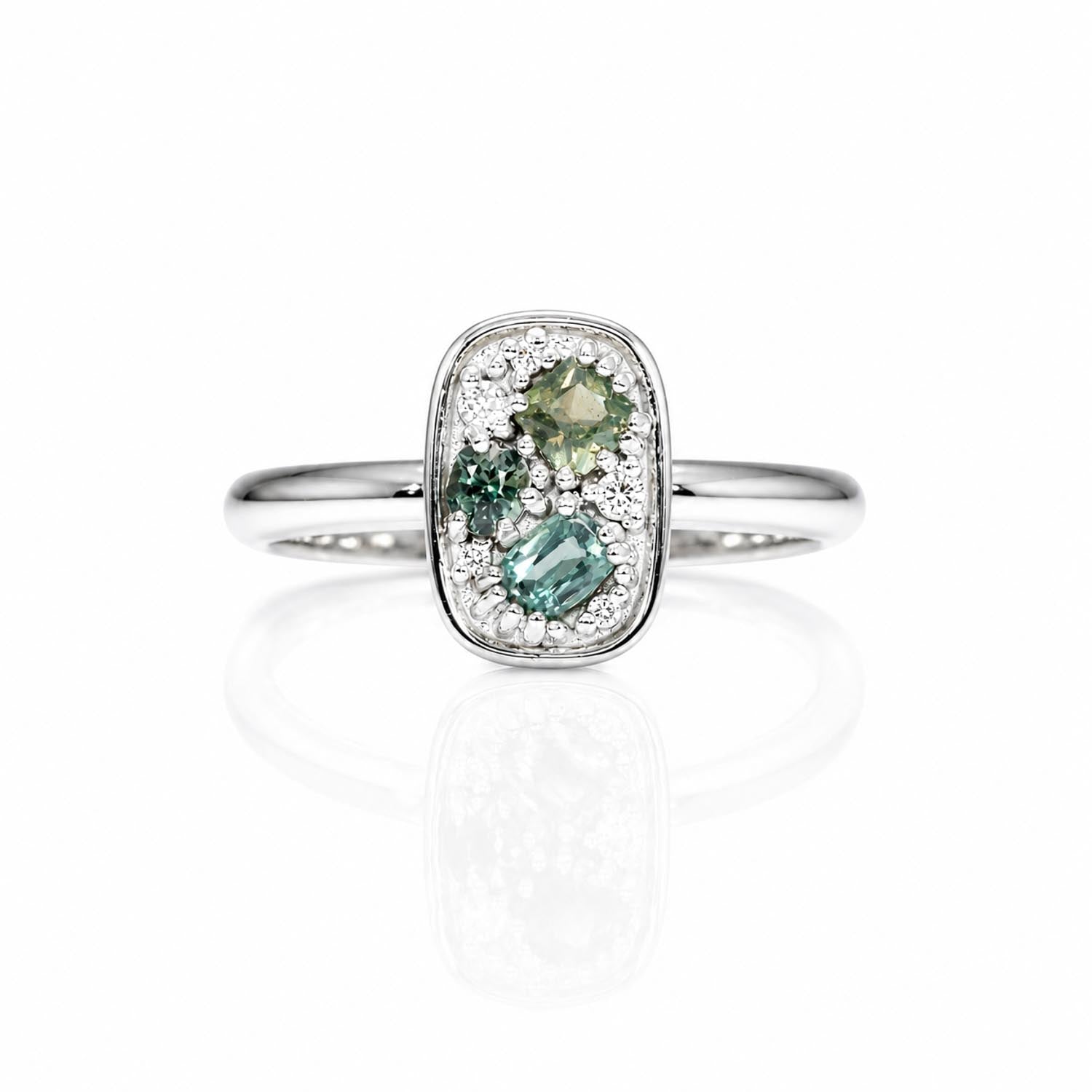 front view of a Natural Alexandrite & Diamond Composition Ring in Platinum on a white background