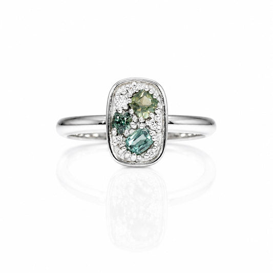 front view of a Natural Alexandrite & Diamond Composition Ring in Platinum on a white background