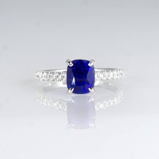 2.67ct Natural Sapphire Ring Solitaire Sapphire Engagement Ring 18K White Gold