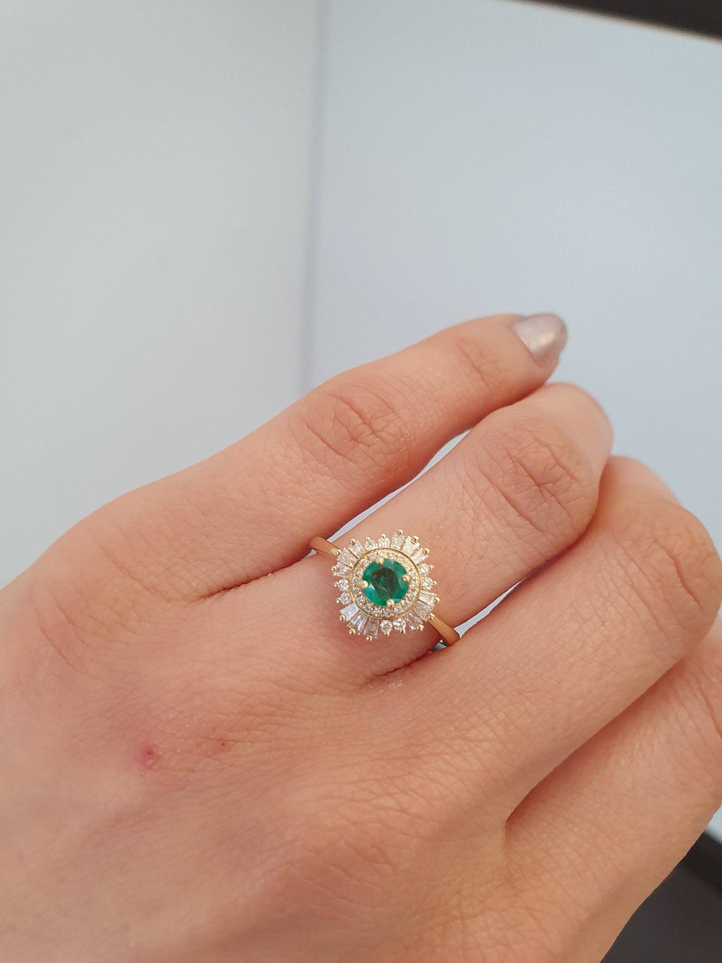 Art Deco Style Emerald Ring | Colombian Emerald Ring 18K Gold