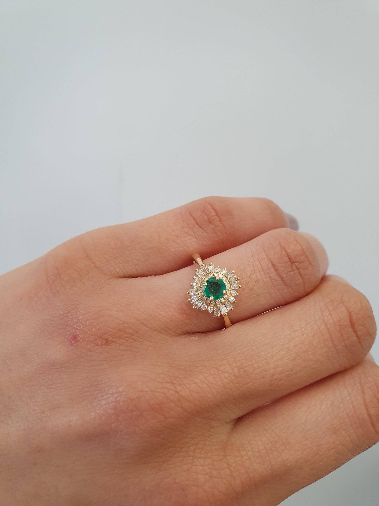 Art Deco Style Emerald Ring | Colombian Emerald Ring 18K Gold