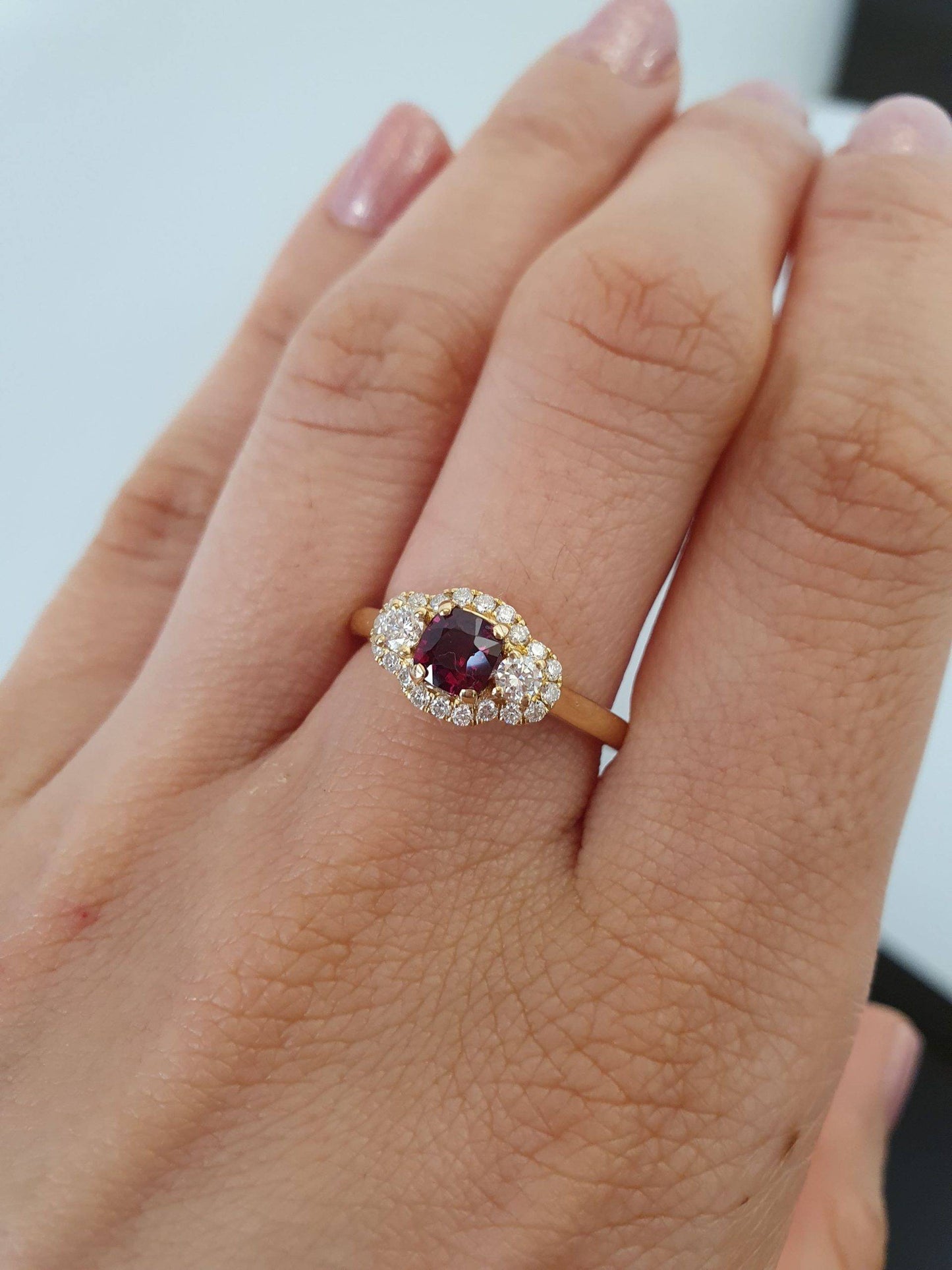 Natural Ruby Three Stone Ring | Ruby Halo Ring